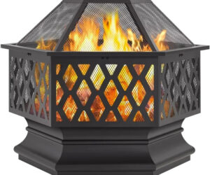 Hex-Shaped Steel Fire Pit with Spark Screen